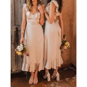 Show Me Your Mumu Alexis Midi Dress ~ Champagne Luxe Satin Size M